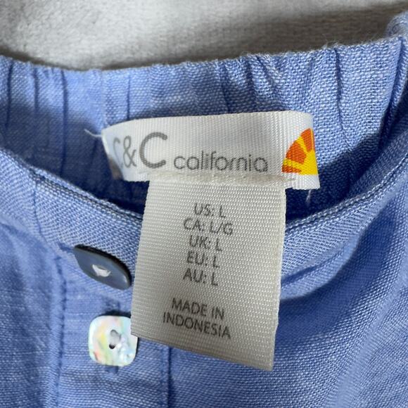 C&C California Maxi Skirt Large Blue Linen Blend Button Front Boho Coastal - Picture 4 of 9